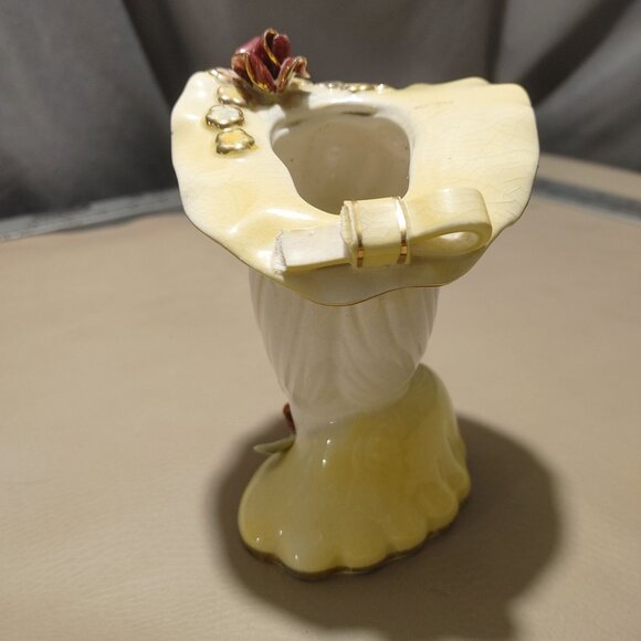 Lefton Japan Lady Head Vase 1950 Porcelain Decor Vintage Flowers Bow MCM Crazing - Picture 6 of 8